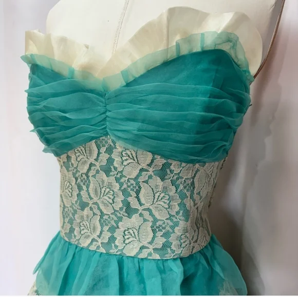 Betsey Johnson Blue and White Lace Midi Dress - Picture 6 of 10